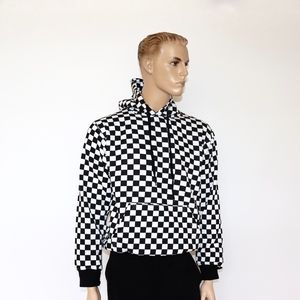 CHECKERED HEAVY BLEND FLEECE HOODED SWEATSHIRT